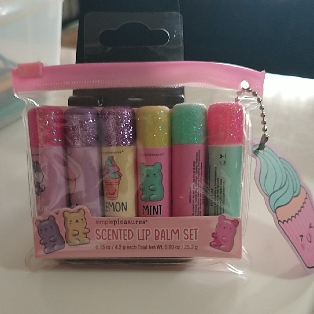 Scented Lip Balm Set - Pink, Purple, Yellow, Green